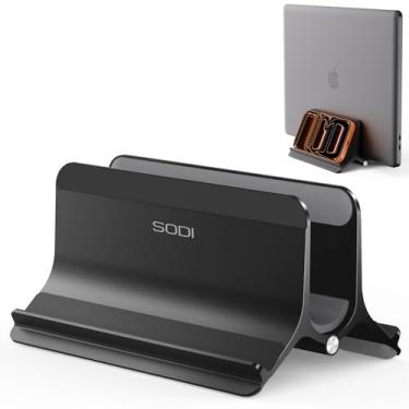 Imagem de SODI Suporte vertical para laptop para mesa compatível com MacBook Air, MacBook Pro, suporte vertical de alumínio de até 17 polegadas, resfriamento automático por gravidade, acessórios organizadores