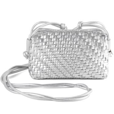 Imagem de Bolsa tiracolo de tecido para mulheres, bolsa pequena de couro vegano feita à mão, bolsa leve com alça, Prata, Small