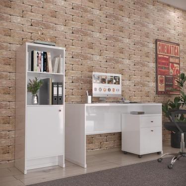 Imagem de Conjunto Escritório 3 Peças - Mesa Armário E Gaveteiro Verbe - Branco Branco