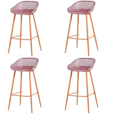 Imagem de Kit 4 Banquetas Mônaco Clarice Alta Fratini 96 Cm (altura) Em Poliuretano (pu) Cardo Base Em Aço