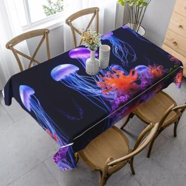 Imagem de Medusa colorida – Toalha de mesa impermeável 89 x 139 cm, tecido de camurça pêssego para jantares internos e eventos ao ar livre, resistente a manchas e sem rugas para festas