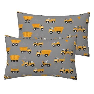 Imagem de Conjunto de 2 fronhas de linho sintético macio para caminhões de construção, capas reversíveis respiráveis para cama e sofá, decoração com zíper oculto