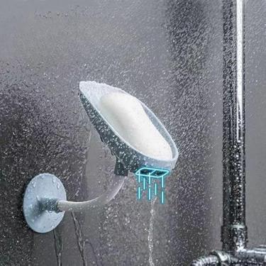 Imagem de Saboneteira montada na parede com ventosa de 360°, suporte de sabão drenável para banheiro e cozinha (azul)