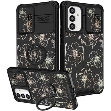 Imagem de Funermei Capa para celular Samsung Galaxy A54 5G - Capa de telefone feminina bonita estética flor dourada design exclusivo com capa de câmera e suporte de anel Funda para Samsung A54 5G