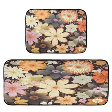 Imagem de Wassud Tapetes de cozinha de flor marrom claro para piso decoração de casa tapetes de cozinha acolchoados antifadiga tapetes de cozinha antiderrapante lavável essencial de cozinha conjunto de 2