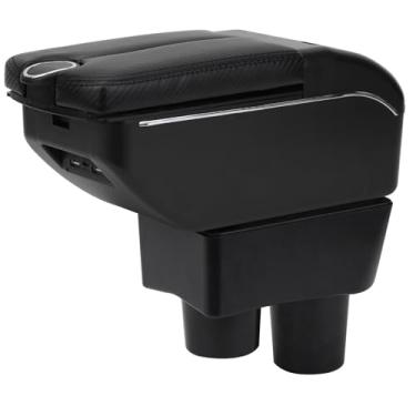 Imagem de AULPHIKE Compatível com apoio de braço Nissan Versa 2012-2019 organizador de console central de carro apoios de braço de porta dupla com portas USB (estilo fibra de carbono)