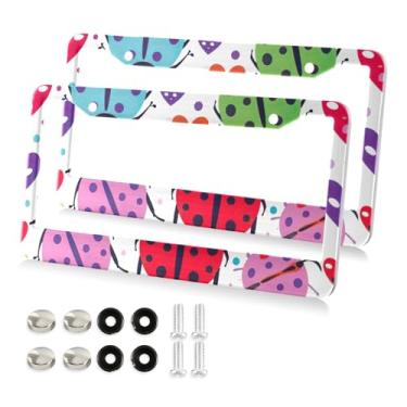 Imagem de Qilmy Molduras de placa de licença 2 pacotes, capas de placa de licença besouro vermelho joaninha, moldura universal de etiqueta de alumínio para etiquetas dianteiras e traseiras do carro182