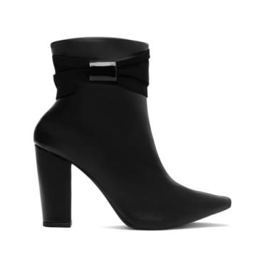 Imagem de BOTA BICO FINO FEMENINA TORRICELLA NAPA PRETO E NOBUCK PRETO ZÍPER NA COR PRETO E TIRAS EM LAÇO NA COR NOBUCK E VERNIZ PRETO, NÚMERO 34