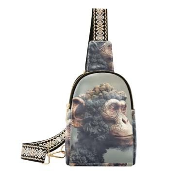 Imagem de CEBUGI Macaco pequena bolsa tiracolo feminina de couro, pochete transversal para trilhas, viagens ao ar livre