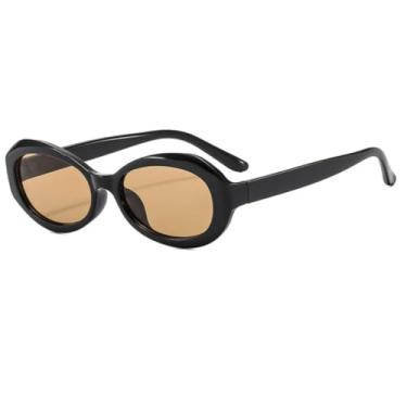 Imagem de Óculos de Sol Femininos Punk Oval Retrô com Proteção UV400 (Preto-Marrom Claro)