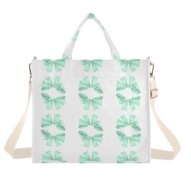 Imagem de Burbuja Sacola feminina com laços verdes claros, bolsa de veludo cotelê, bolsa tiracolo para compras, trabalho, viagens, C323, Small