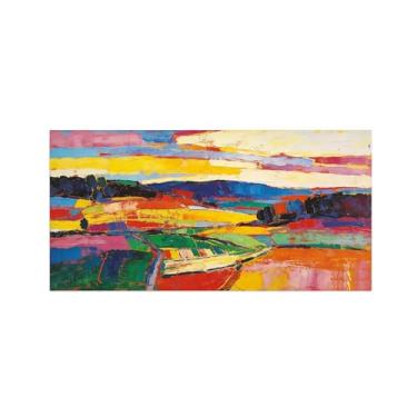 Imagem de BMZFYBS Pôster de arte de parede abstrata - paisagem de campo colorido - imagem de decoração moderna - impressão em tela para sala de estar escritório 30 x 60 cm 12 x 24 pol sem moldura