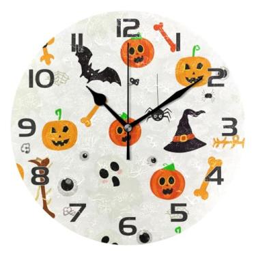 Imagem de YETTASBIN Relógio de parede assustador de Halloween, silencioso, sem tique-taque, operado por bateria, relógio redondo decorativo criativo para cozinha, sala de estar, banheiro, decoração de