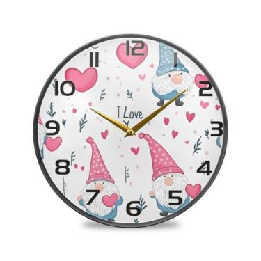 Imagem de YETTASBIN Relógio de parede acrílico Valentines Gnomos - Silencioso, sem tique-taque, operado por bateria, relógio redondo decorativo criativo para cozinha, sala de estar, banheiro, decoração de