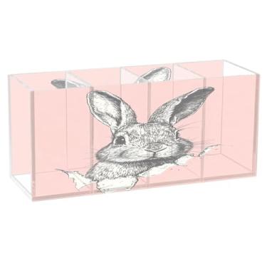 Imagem de Burbuja Porta-canetas de acrílico Rabbit Peeks From rasgado, 4 compartimentos, suporte de lápis transparente para pincel de maquiagem estacionário, acessórios de mesa de escritório em casa