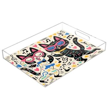 Imagem de STAYTOP 2 bandejas de acrílico para servir de gatos engraçados, 15,7 x 11,20 cm, bandejas decorativas à prova de derramamento, organizador de bancada para café da manhã, chá, comida, maquiagem