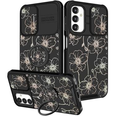 Imagem de Funermei Capa para celular Samsung Galaxy A15 5G - Capa de telefone feminina bonita estética flor dourada design exclusivo com capa de câmera e suporte de anel Funda para Samsung A15 5G