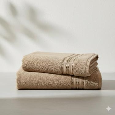 Imagem de Kit Toalha de Banho 2 Pçs 100% Algodão 260 g/m2 125cm x 65cm Hipoalergênica - Barra Decoratica, Luxo, Toque Macio e alta absorção - Marrom