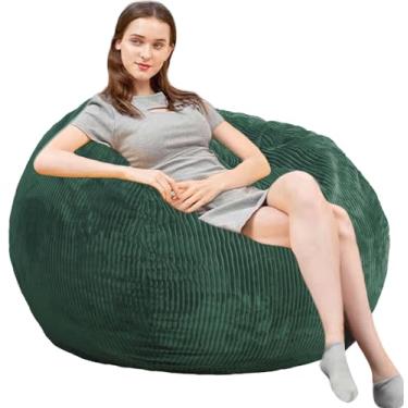 Imagem de Cadeiras Bean Bag com capa de pele sintética de coelho, cadeiras gigantes de espuma viscoelástica de 1,2 m para adultos/adolescentes com enchimento, tecido de pele sintética ultramacio, sofá redondo e