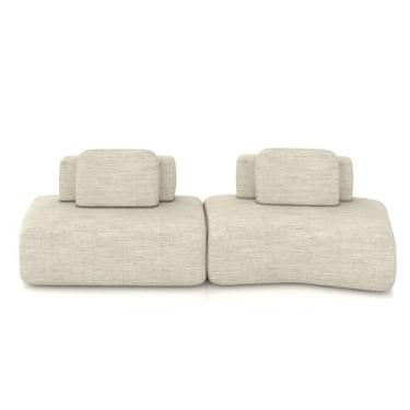 Imagem de Sofá Ilha Sala de Estar Dakota 2 Módulos 316cm Encostos Almofadas Soltas Linho Bege G33 - Gran Belo