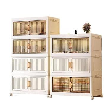 Imagem de Armário dobrável com rodinhas kit caixa organizadora com tampa organizador guarda roupa empilhavel(60CM-3 camadas transparentes)