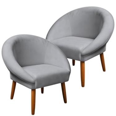 Imagem de Kit 2 Poltronas Decorativas para Recepção e Sala Comercial Tecido Veludo Confortável - Pés de Madeira Sustentável (Cinza)