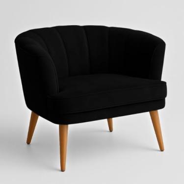 Imagem de Poltrona Moderna para Recepção Clínica Confortável em Tecido Veludo Pés Palito de Madeira Reforçada Design Minimalista (Preto)