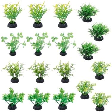 Imagem de GORGECRAFT 18 peças 6 estilos de plantas de plástico para aquário verde artificial grama peixe dourado pequena tartaruga betta decorações de aquário para aquário de aquário micro paisagem acessórios