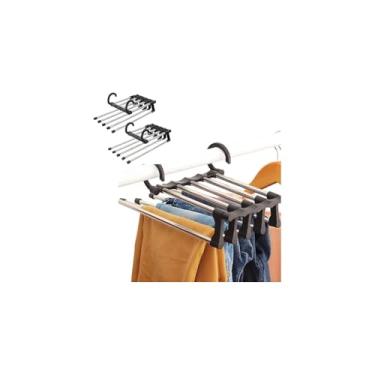 Imagem de Cabide Multifuncional 5 Divisórias Retrátil, Aço Inox e Plástico, Cor Inox, 32x14x6,5cm, 130g, Suporta até 5kg