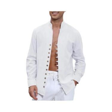 Imagem de Camisa Casual Masculina De Manga Longa Em Algodão E Linho Respirável L