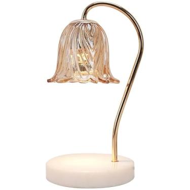 Imagem de Lâmpada de derretimento de cera 2 em 1 de luxo - luz ambiente regulável de 3 velocidades e suporte de aromaterapia, metal dourado e base de madeira maciça/mármore (abajur de vidro etal estilo B)