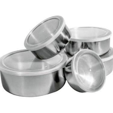Imagem de Conjunto de Potes em Aço Inox com Tampa de Silicone, 5 Peças, 250ml a 1250ml, para Armazenamento de Alimentos