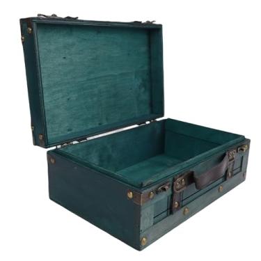 Imagem de Asixxsix Baú de Madeira, baú de Armazenamento de Madeira Vintage Com Alças Decorativas e Ferragens Antigas, Caixa de Armazenamento para Armazenamento Doméstico, Roupas, Brinquedos (1624C-01 Verde)