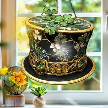 Imagem de Apanhador de sol de acrílico colorido, apanhadores de sol, chapéu de Natal de São Patrício, decoração de janela suspensa, arte de parede de arco-íris, para varanda, interior e exterior, jardim