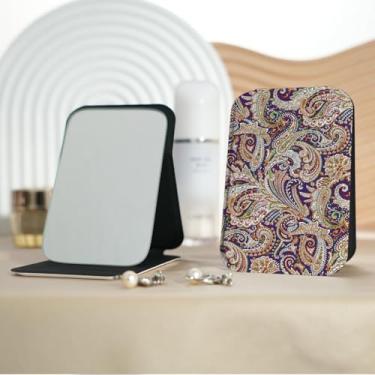 Imagem de Espelho de maquiagem portátil da série Boêmio, mini espelho de maquiagem portátil dobrável, espelho de contorno quadrado portátil de dupla face, adequado para todos em várias ocasiões