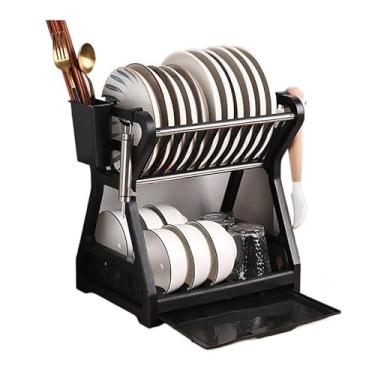 Imagem de Escorredor de pratos duplo multifuncional, suporte para armazenamento de cozinha(Preto)