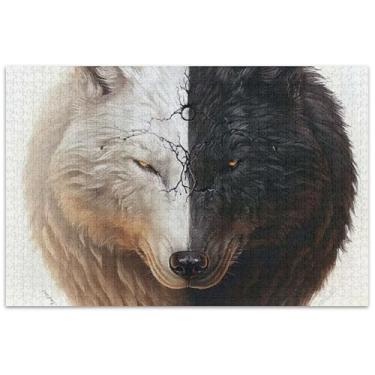 Imagem de Quebra-cabeças adultos com cara de lobos pretos e brancos, 1000 peças, quebra-cabeça, família, amantes, presentes, mordaça, presente, arte decorativa, pintura