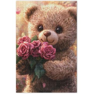 Imagem de Quebra-cabeça fofo de urso de pelúcia rosa para adultos 1000 peças elefante branco exclusivo decoração de arte animal, 75 x 40 cm