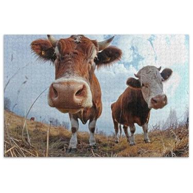 Imagem de Quebra-cabeça Bulls Meadow vaca pecuária para adultos 1000 peças natureza, jogo, quebra-cabeça, presentes, mordaça, presente, brinquedo de arte, jogo de arte