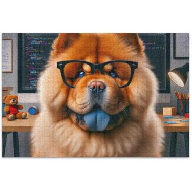 Imagem de Quebra-cabeça de cachorro trabalhador Chow Chow para adultos, 1000 peças, natureza, flor, pintura animal, quebra-cabeça personalizado, cena de outono, presentes de festa de elefante branco, 75 x 40 cm
