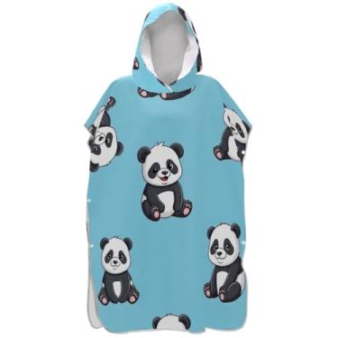 Imagem de Joisal Bonito desenho animado panda azul surfe poncho trocando roupão adultos praia moletom toalha floral plus size unissex adulto poncho com capuz