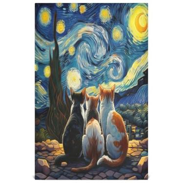 Imagem de Joisal Cute Cats Starry Night Art Toalhas de prato de chá fofas para cozinha decorativas para pratos de secagem, reutilizáveis, absorventes 45 x 71 cm, 1 pacote