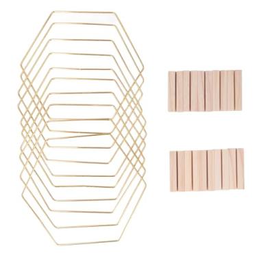 Imagem de Alomejor Forma de Guirlanda, Pacote Com 10 Aros Florais Dourados, Anéis de Guirlanda Hexagonais de Aço Inoxidável Com Bases de Madeira de Pinho para Peça Central de Mesa de Casamento,