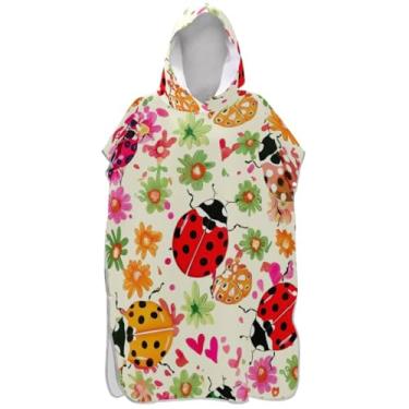 Imagem de Joisal Poncho de surfe para adultos trocador de roupão de praia com capuz toalha de natação plus size ponchos adultos para mulheres joaninhas coloridas floral bege