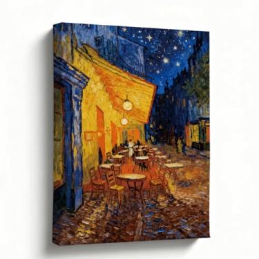 Imagem de Arte de parede em tela de Van Gogh, Cafe Terrace at Night, famosa reprodução de pintura a óleo, paisagem urbana vintage, decoração de parede clássica, impressão embrulhada em galeria, pronto para