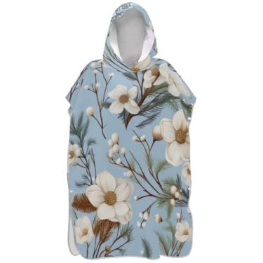 Imagem de Joisal Poncho de surfe para trocador adulto toalha de banho com capuz plus size algodão flores azul unissex adulto poncho com capuz