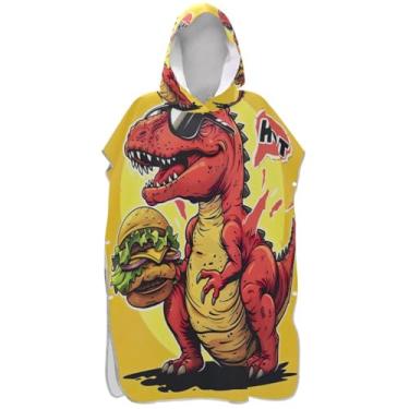 Imagem de Joisal Roupão de mudança amarelo hambúrguer de dinossauro vermelho para adultos, poncho de surfe, com capuz, toalha de praia, estampada, plus size, unissex, poncho adulto com capuz
