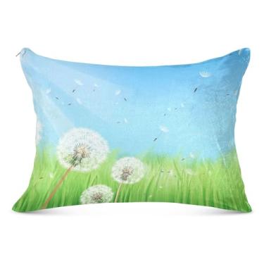 Imagem de Fronhas decorativas vivas primavera branca floral verde com zíper fronha King Queen padrão fronha macia para cama, tamanho padrão, 51 x 66 cm