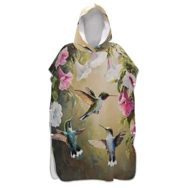 Imagem de Poncho de surfe trocador de roupão adulto com capuz toalha de banho plus size ponchos de praia para homens rosa brid floral arte colorida