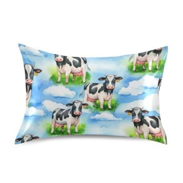 Imagem de Fronhas refrescantes para cabelo personalizadas King Queen Standard Fronhas Cetim Comfort Soft Bed Pillow Queen Size 76.2 cm x 50.8 cm Cute Black White Cows